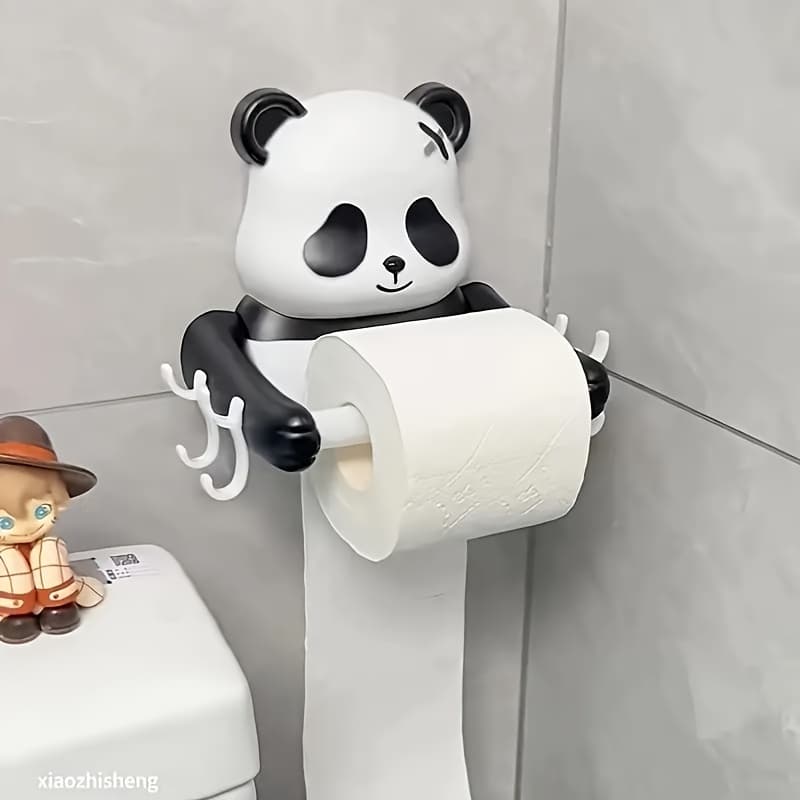 TEMU Wall-mounted Panda Toilet Paper Holder - Cute Cartoon Style, Easy-to-install No-drill Bathroom Accessory, Durable Plastic Material, Space-saving Design