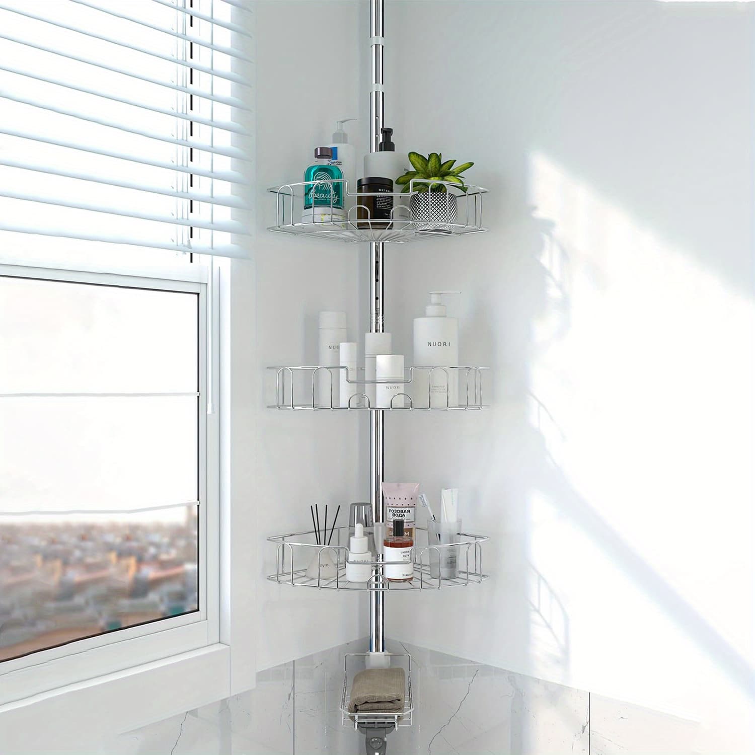 TEMU Yeyebest Shower Caddy Corner Tension Pole, 39-125 Inch Stainless Steel Adjustable Corner Shower Caddy Stand For Bath Inside Shower Organizer Storage With Tension Pole, Rust-resistant,