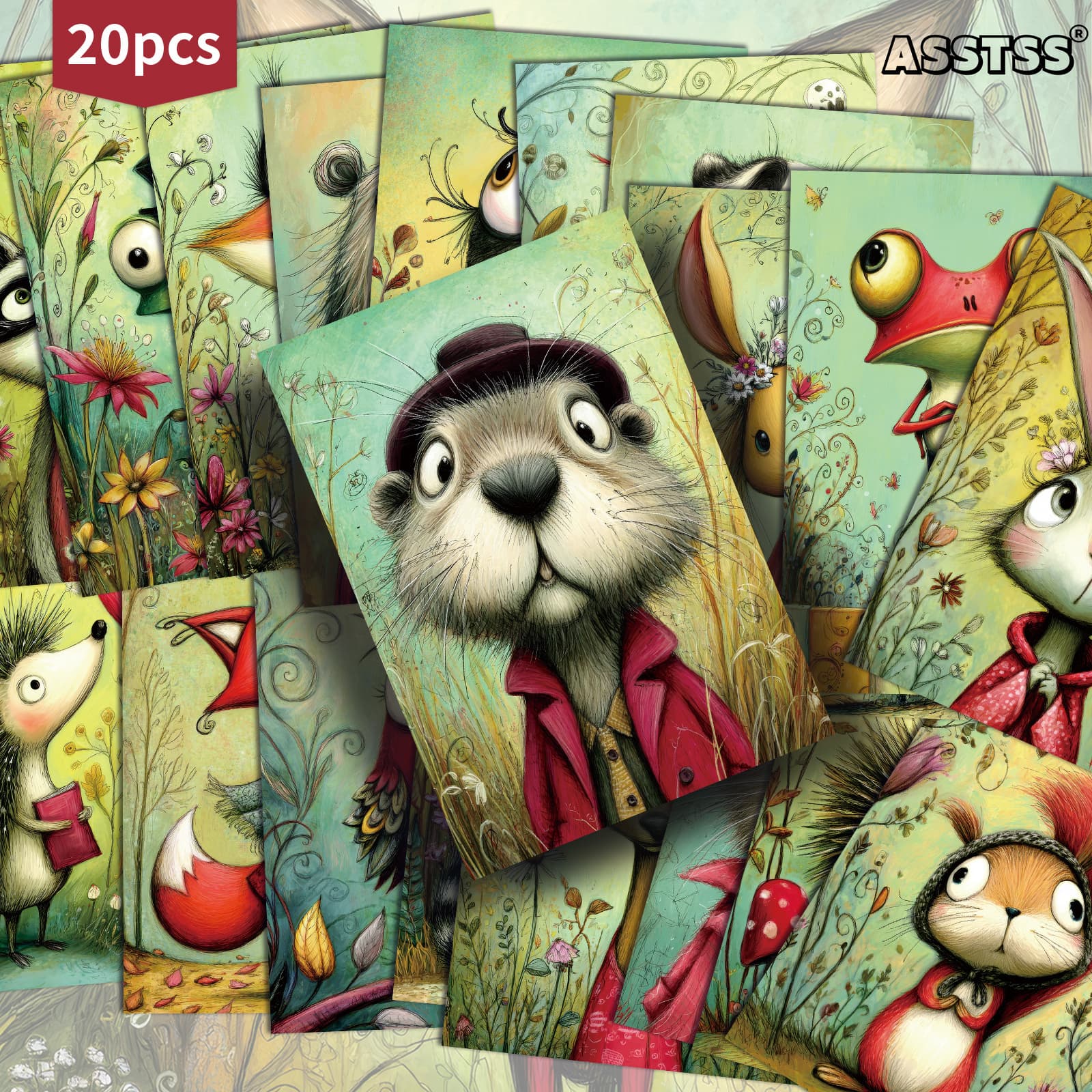 TEMU 20-pack Asstss Retro Forest Animals Gift Card - 4x6 Inches Retro Junk Journal Paper, Classic Pinup Illustrations Collectible Decorative Painting Cards For Scrapbooking And Crafting