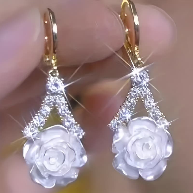 TEMU Camellia Flower Earrings, Elegant Fashion Jewelry For Party Wedding Daily Wear, Durable Premium Earrings, Ideal Gift For Christmas Thanksgiving Birthday Special Occasions