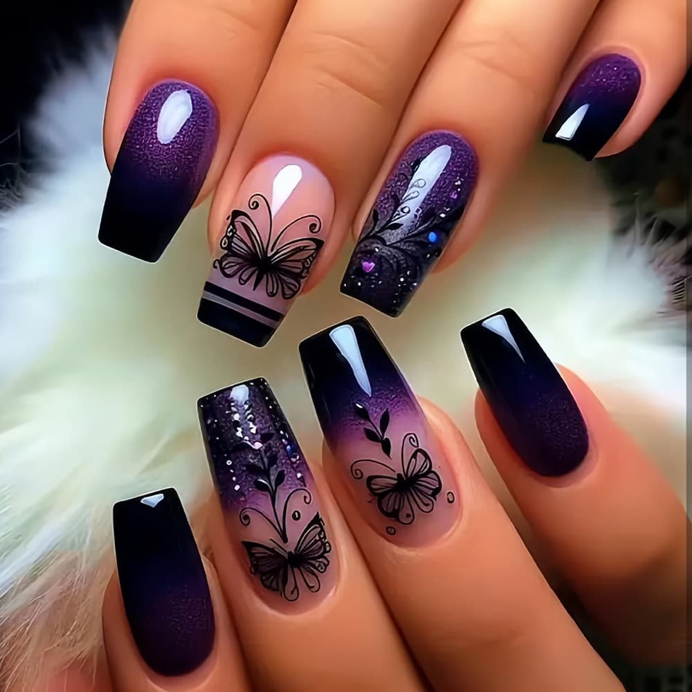 TEMU 48pcs Dark / Gradient Ballet Nails Suitable For Women - Glossy Detachable Wearable Extensions With Ballerina Shape, For Dance Performances, Daily Wear &
