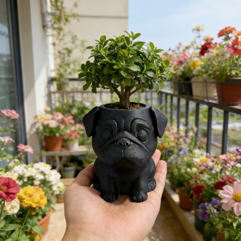 TEMU Cute Pug Planter, 3d Printed Succulent Pot, Trending Home Decor, Aesthetic Desktop Balcony Garden Gift For Pet Lovers