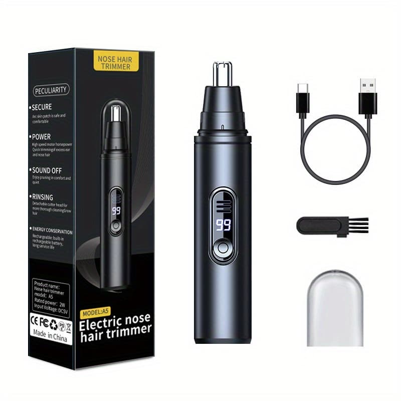 TEMU Electric Nose Hair Trimmer, Facial Hair Removal Device For Men And Women - With Led Display Screen, Usb Charging, Suitable For Trimming Nose Hair, Ear Hair, Eyebrows, Etc