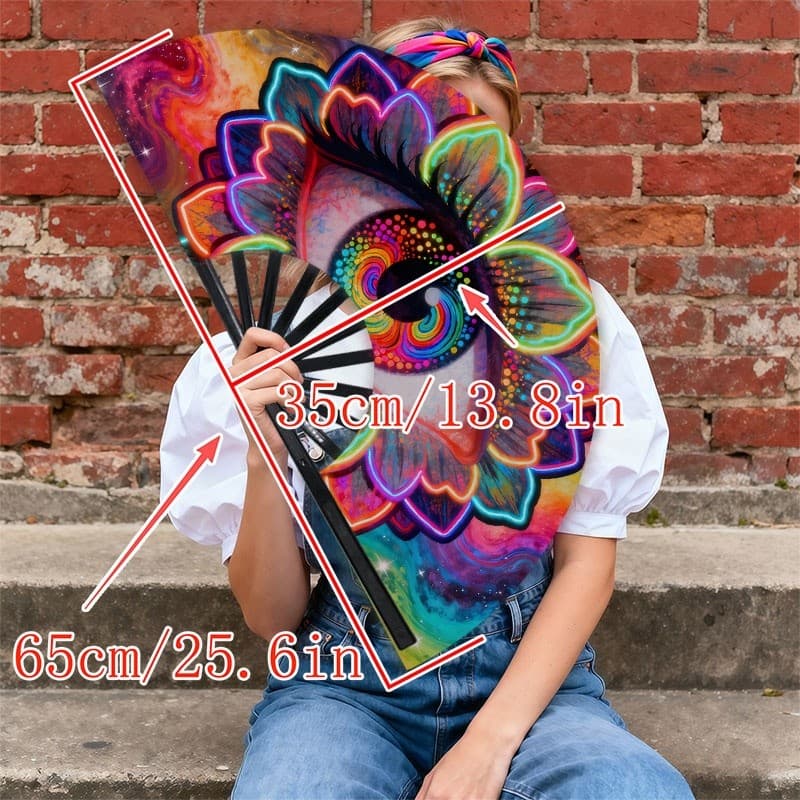 TEMU 1pc Men's Handheld Fan, Polyester-made And Neon , 3d Colorful Glow Fan For Pride Festivals, Stage Shows, Parties, Weddings, Clubs, Cosplay, Gifts - Stylish, , Foldable, Without Battery