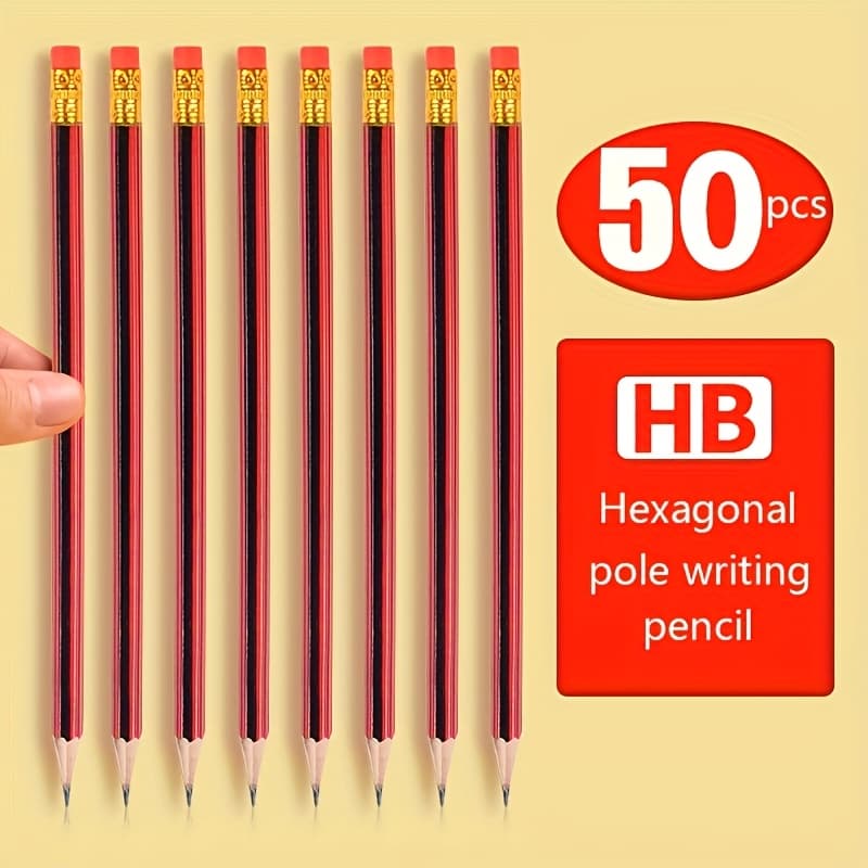 TEMU Pack Of 50 Hb Pencils With Eraser, 10pcs/pack, Ideal For Writing, Student Drawing And Artistic Creation - Ideal For School, Office And Creative Use
