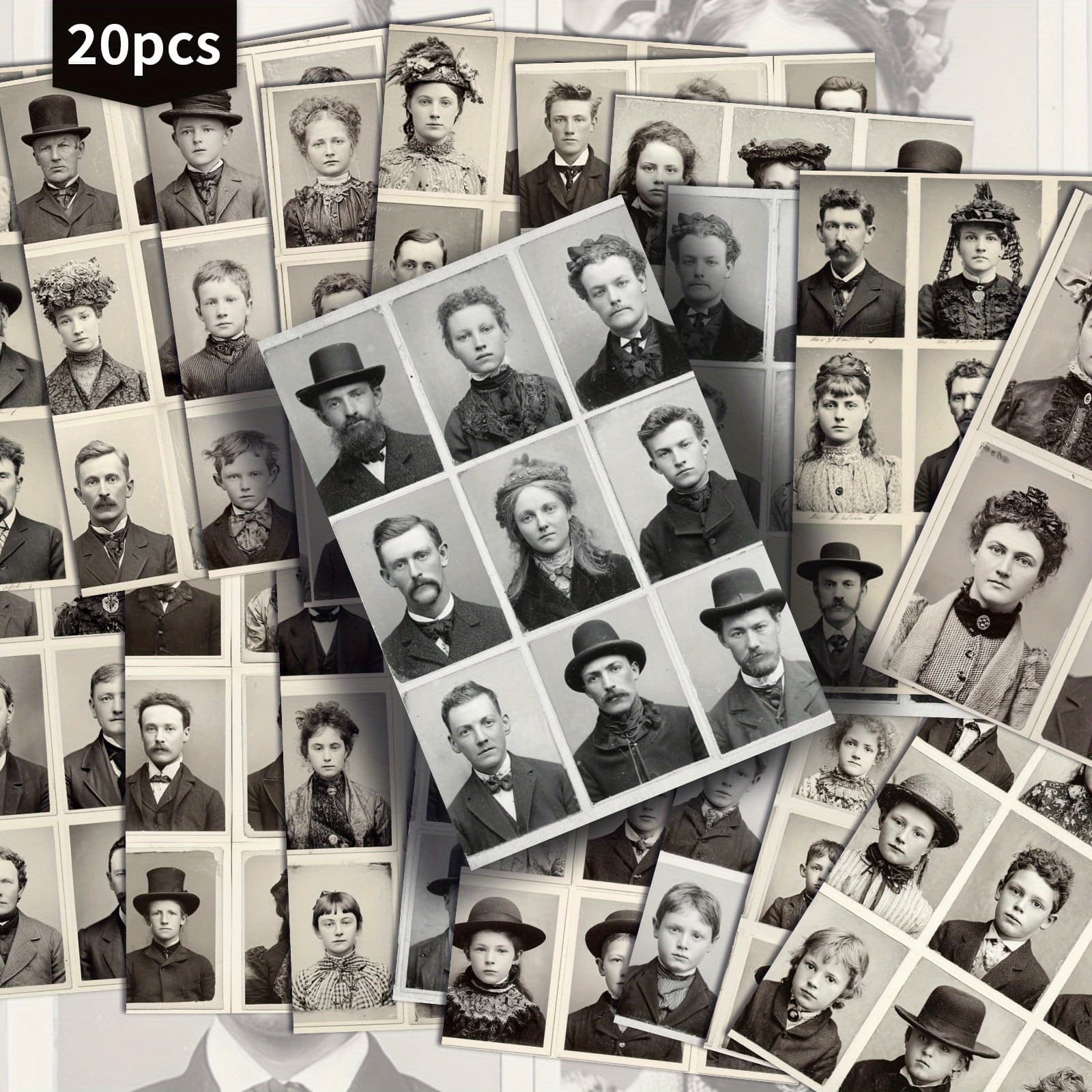 TEMU 20-pack Vintage Black And White Portrait Photo Postcards - 4x6 Inches Retro Junk Journal Paper, Classic Pinup Illustrations, Collectible Decorative Painting Cards For Scrapbooking
