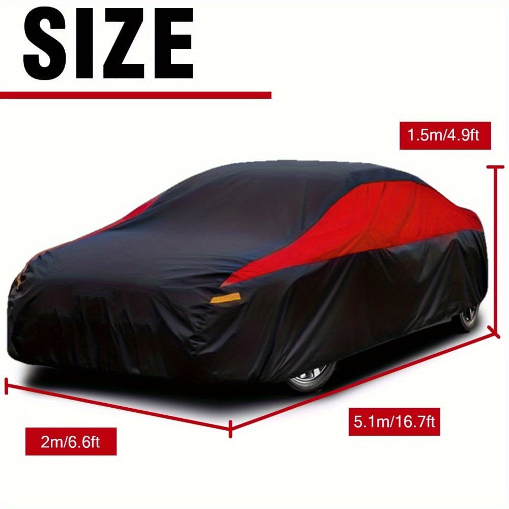 TEMU Universal Sedan Car Cover L/ Xl/ Xxl | Heavy Duty Protection | Sun Uv Rain Snow Dust Proof | Black And Red Waterproof Anti-scratch For Indoor/ Outdoor