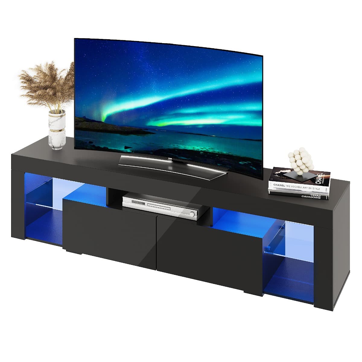 TEMU Tv Stand For 65 To , 63in Modern Entertainment Center With Led Lights And 2 Large Storage Drawers, Wood For Living Room, Bedroom