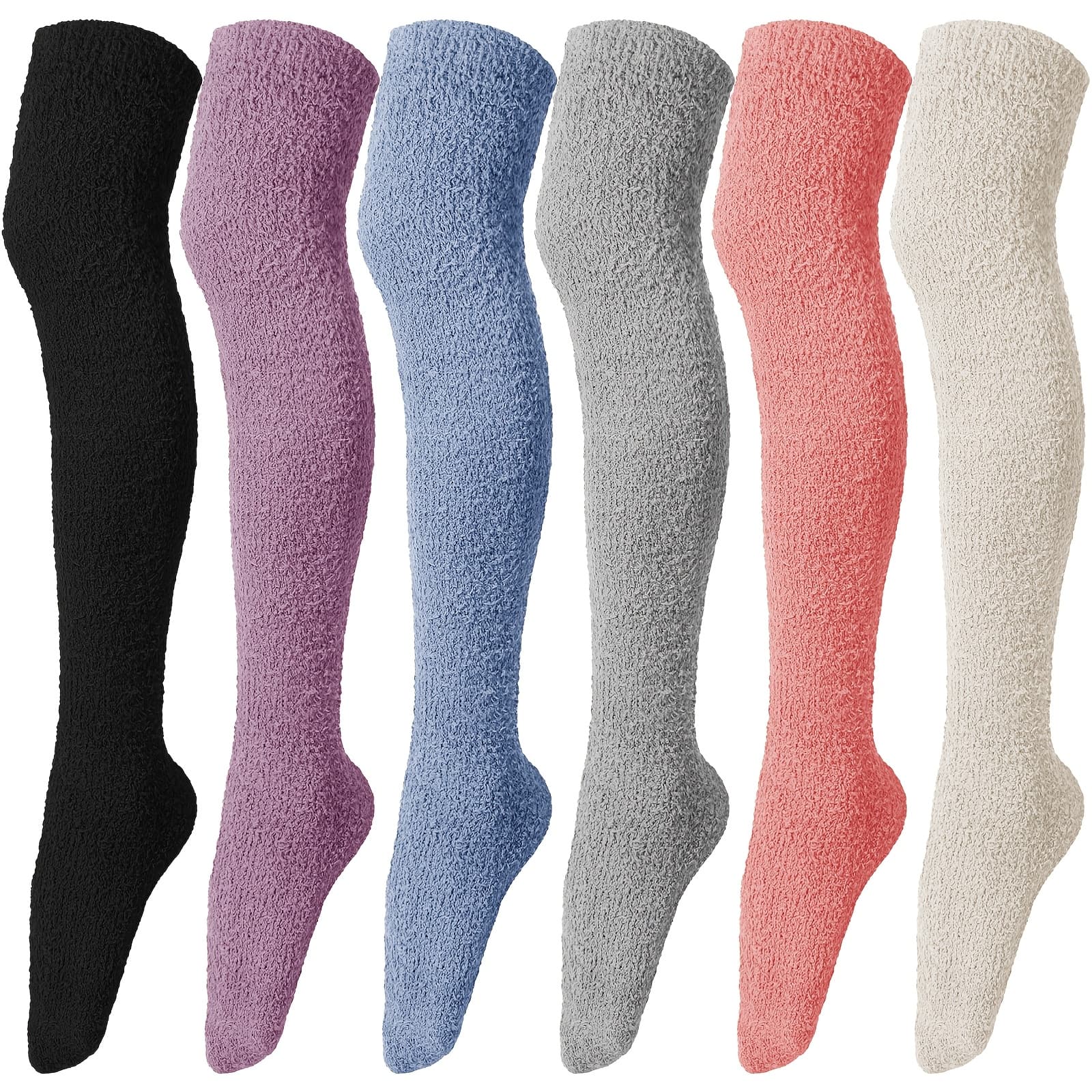 TEMU 6 Pairs Women's -lined Knee High Socks - Soft Warm Plush Slipper Socks For Indoor , Non-slip Socks ()