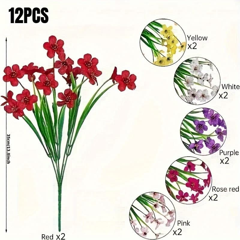 TEMU 12pcs Outdoor Artificial Flowers Mixed Color, Uv Resistant Fake Flowers, Garden Home Wedding Farmhouse Festive Shrub Decor
