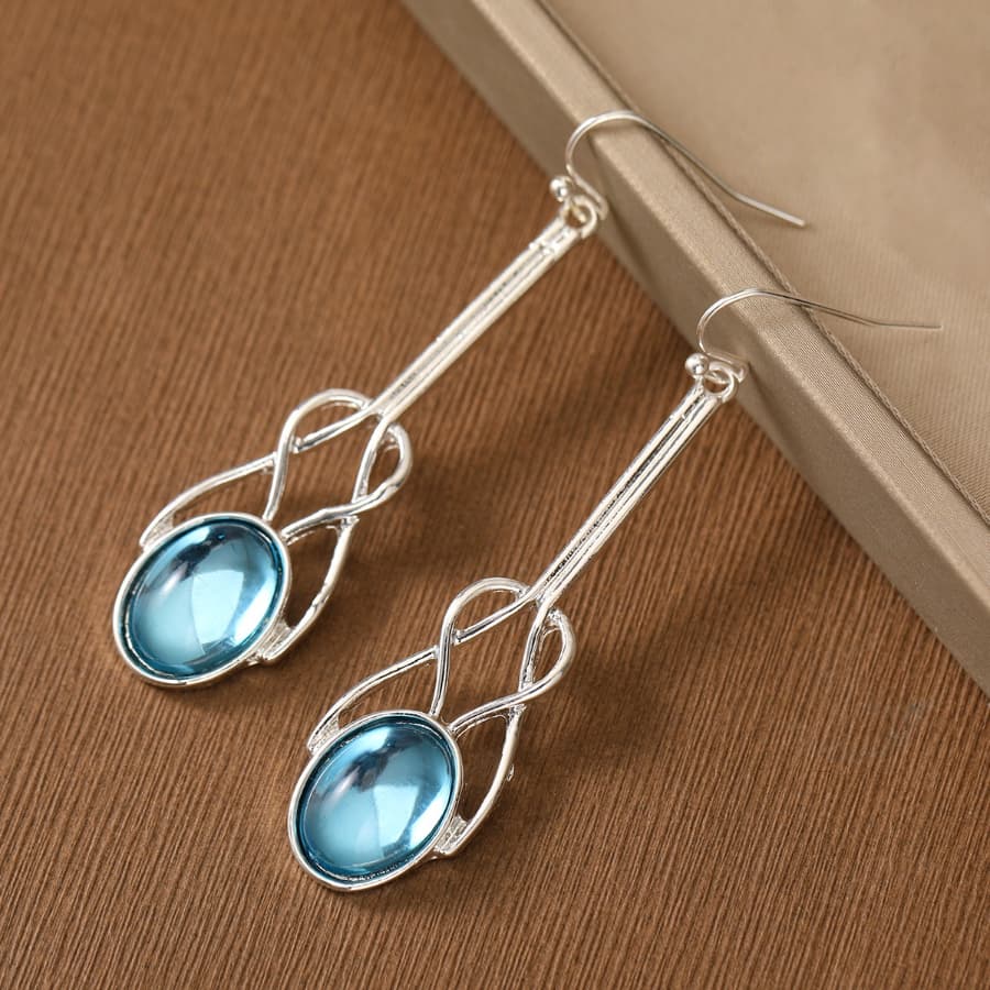 TEMU Elegant And Long Pendant Earrings For Women, Featuring A Hollowed-out With Blue Synthetic Synthetic Zirconia, Suitable For Daily Casual Wear, Commuting, Banquets, And Birthday Occasions