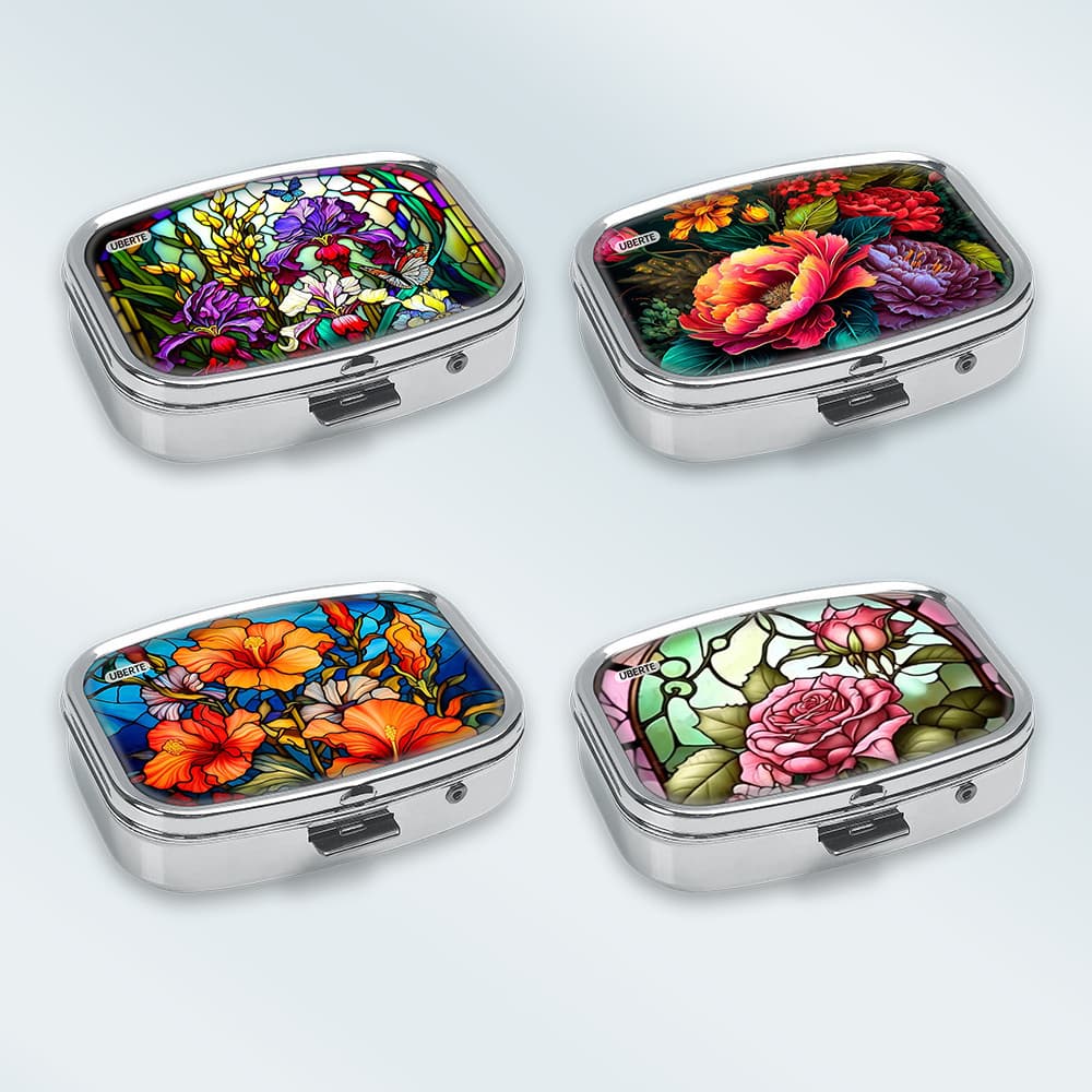 TEMU 4pcs Floral Main Pattern Printed Metal Medicine Box, Double Compartment Square Jewelry Box, Multifunctional Medicine, Vitamin, Capsule Storage Box, 3d Glue Box, For