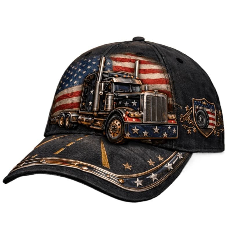 TEMU Men' & Women' Semi-truck Baseball With Banner & Truck Print - Flag Semi-trailer, Casual Unisex Hat Suitable For Daily Wear, Ideal Gift For Truck, Apparel, Positioning Print