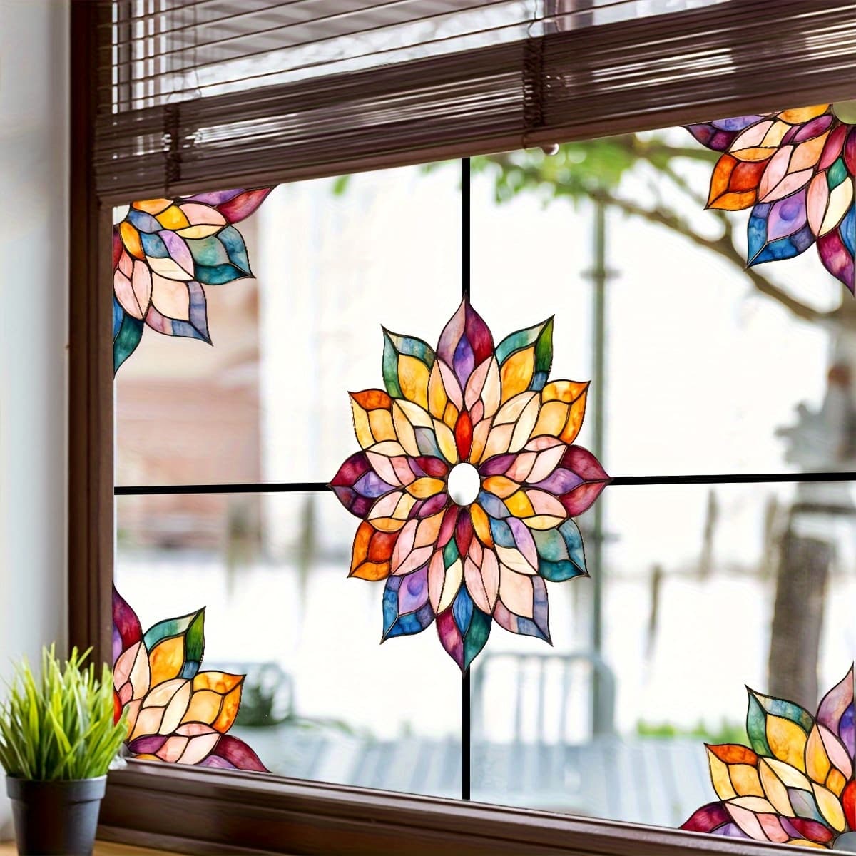 TEMU 1pc Reusable Mandala Gradient Floral Static Cling Window Sticker- Washable Pvc Sticker, Suitable For Living Room And Bedroom Glass