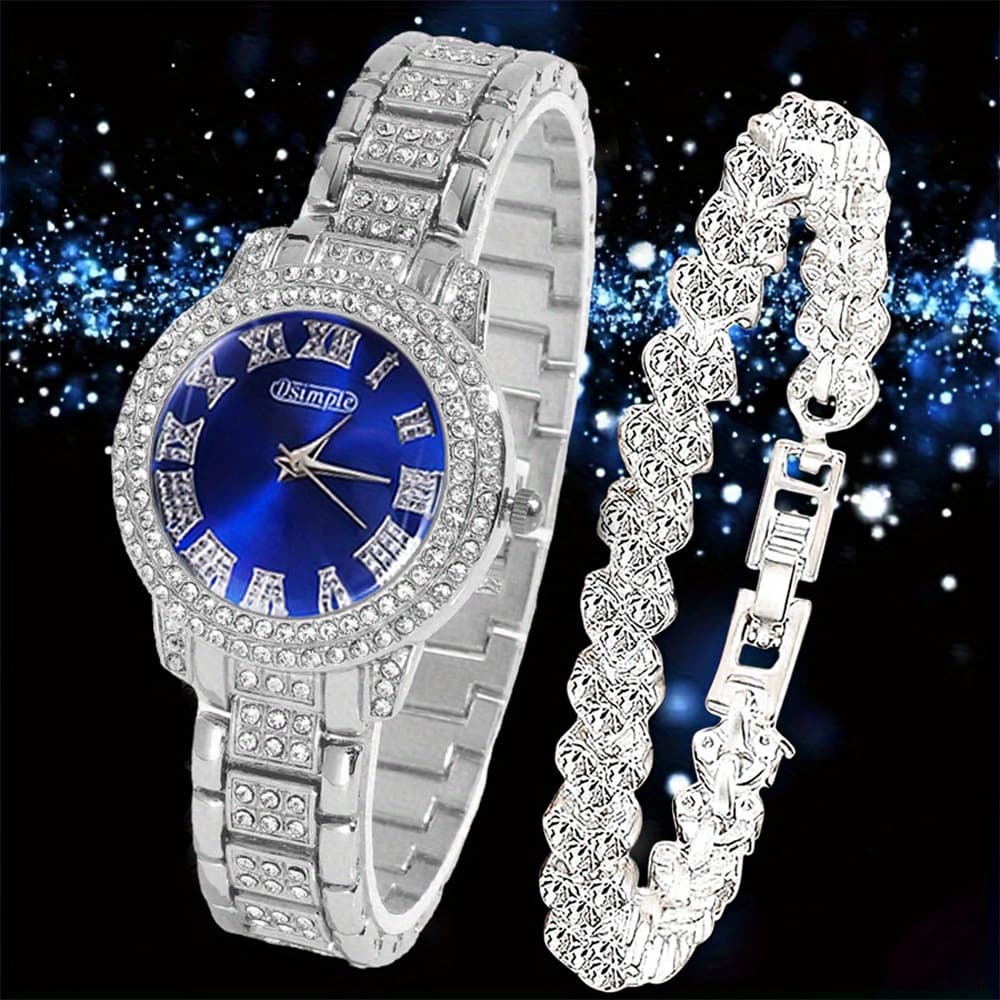 TEMU Set Of 2 Women's Watch And Bracelet - Stylish Quartz With Coordinating Bracelet, Casual Luxurious Jewelry Gift For Her