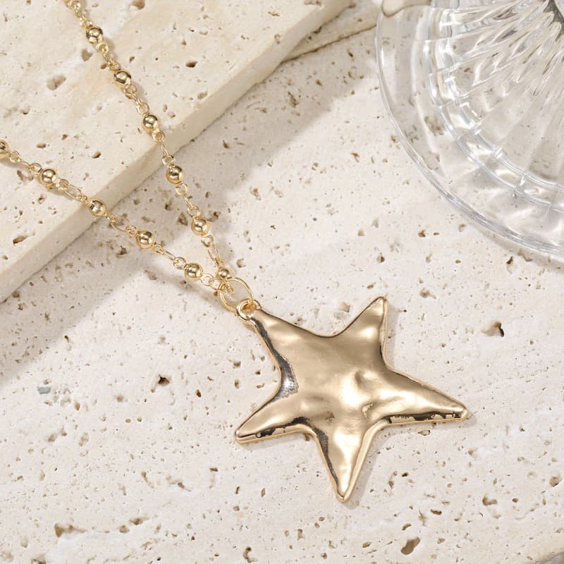 TEMU Bohemian Star Pendant Necklace | Elegant Textured Chain In Golden Copper, Suitable For Parties And Casual Wear