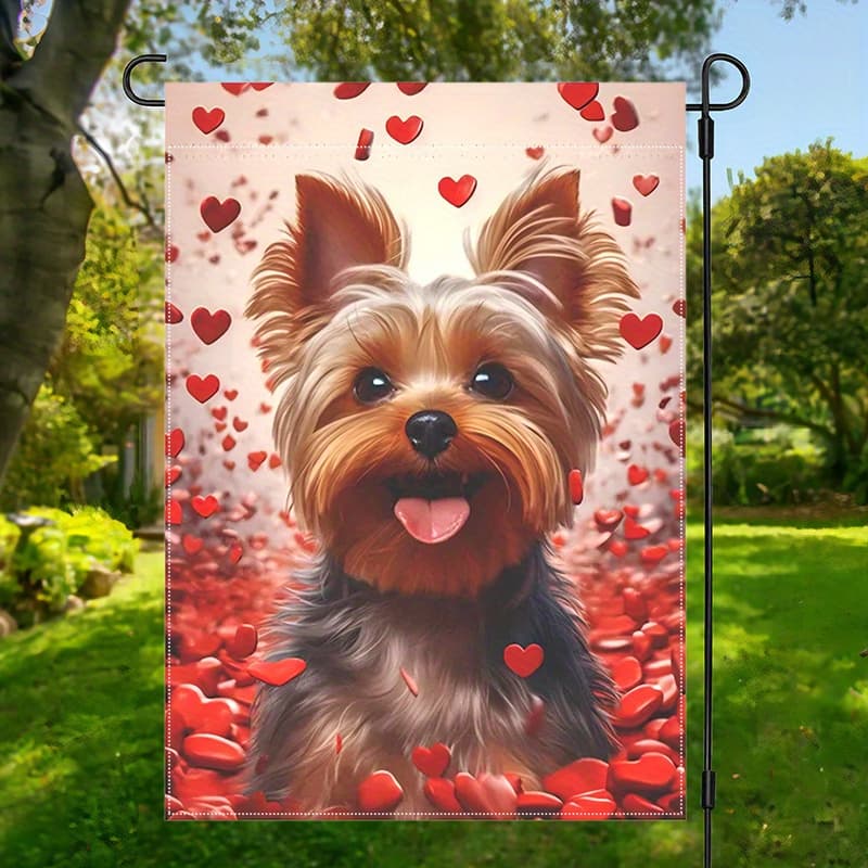 TEMU 2d Flat, 1pc Yorkshire Terrier Valentine's Day Garden Flag- Double-sided Polyester Outdoor Decor, Weather-resistant 30.48x45.72cm Lawn Flag With , No Electricity Needed 2d Flat Zztm06, 2d Flat