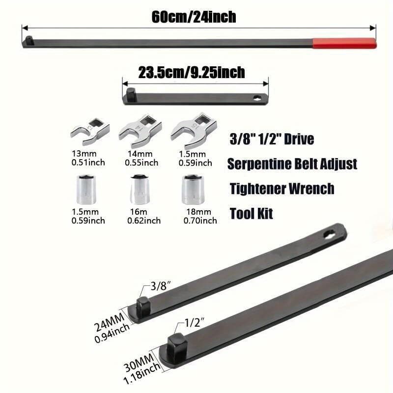 TEMU 8pcs Belt Tool Set, Including Tools For Removing And Installing The Tensioner, Ratcheting Wrench, Socket Adapters, 6-point Sockets, Crowfoot Wrenches, And An Extension Bar, Without Battery