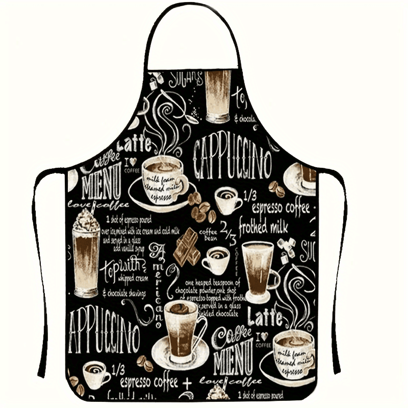 TEMU 1pc An Apron With Coffee-themed Patterns, Suitable For Male And Female Parties And For Use In Home Kitchens