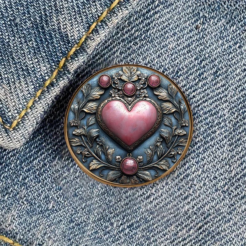 TEMU 1pc Heart-themed Floral Round Brooch Badge For Backpacks, Hats, Clothes, Shoes, And Boots Decoration - Exquisite & Durable Fashion Accessory