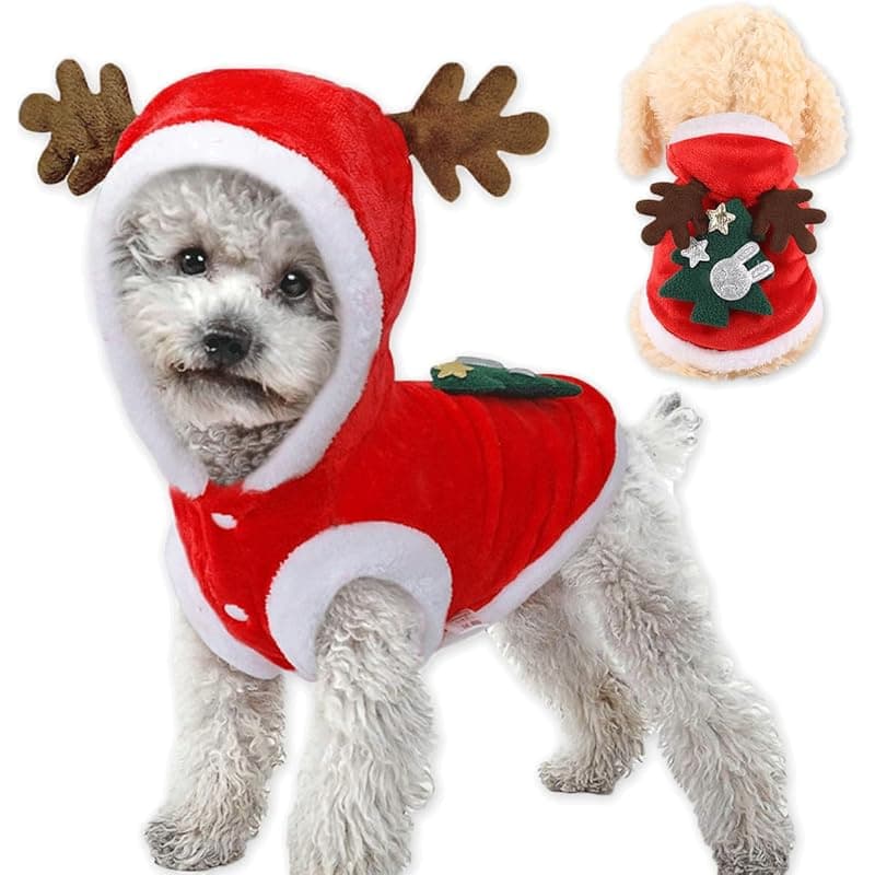 TEMU Pet Dog Christmas Costumes With Tree Pattern, Flannel Warm Vest- Cozy Holiday Puppy Sweater Coat, Cute Xmas Apparel For Small Medium Dogs And Cats (s-xl)