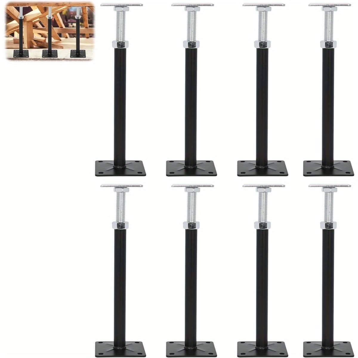 TEMU House Jacks For Leveling, 8pcs Basement Jacks Adjustable, Floor Joist Jacks, 11.6" To 16.1" Adjustable Height Range, Screw Jack For Lifting, 5000lb Load Capacity