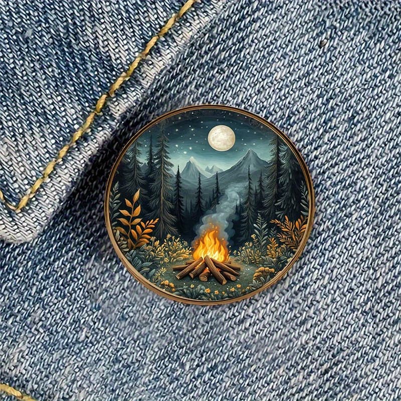 TEMU 1pc Nature Camping Alloy Resin Round Brooch Badge Perfect For Backpacks, Hats, Clothes, Shoes, And Boots Decoration