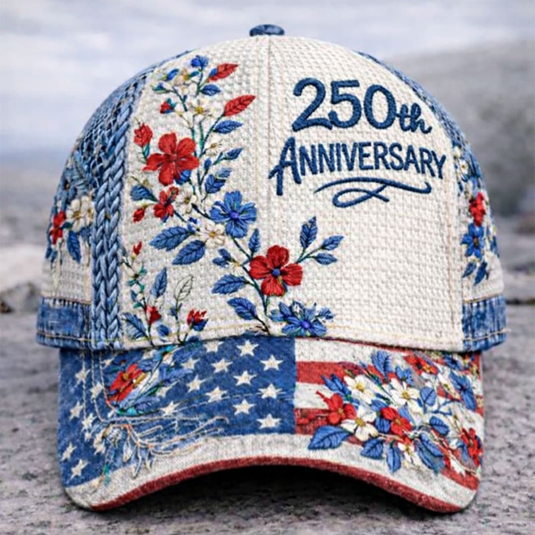 TEMU 250th Anniversary Digital Floral Print Baseball , Vintage Style Adjustable Dad Hat For Women And Men, Patriotic Curved Brim Sun Hat For Day, Everyday Use, Collectible Gift For History