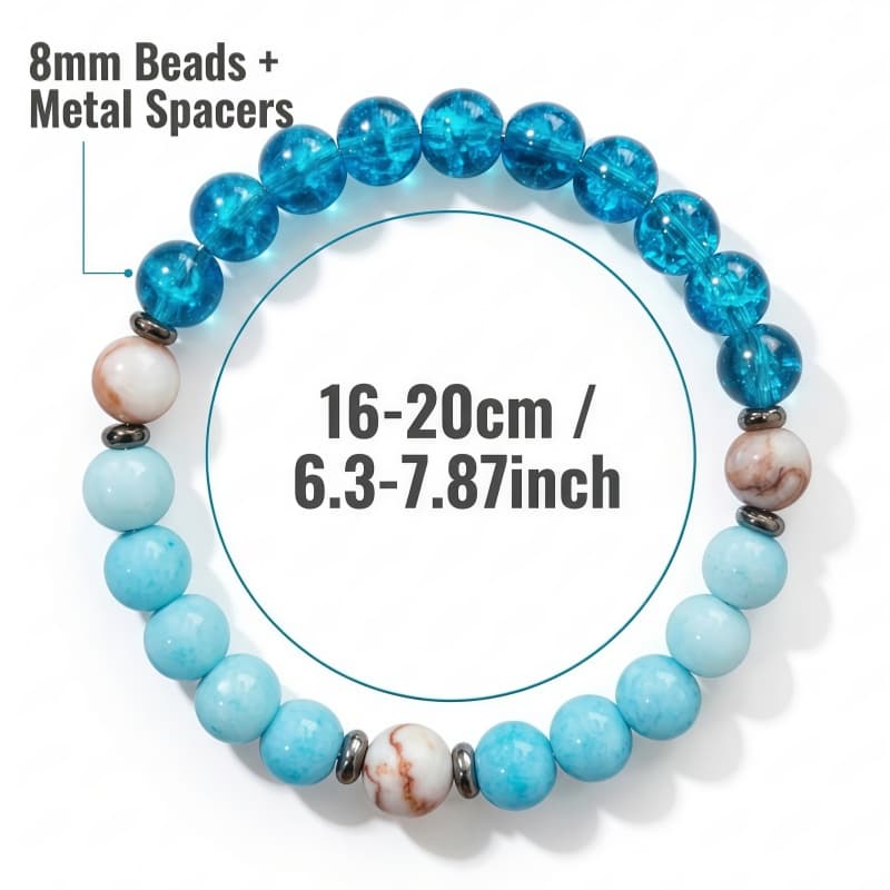 TEMU Ocean Blue Bracelet, Natural Stone Round Bead Strand, Cracked Stretch Bracelet, Women's Summer Beach Style Bohemian Jewelry, Y2k Fashion Accessory Gift