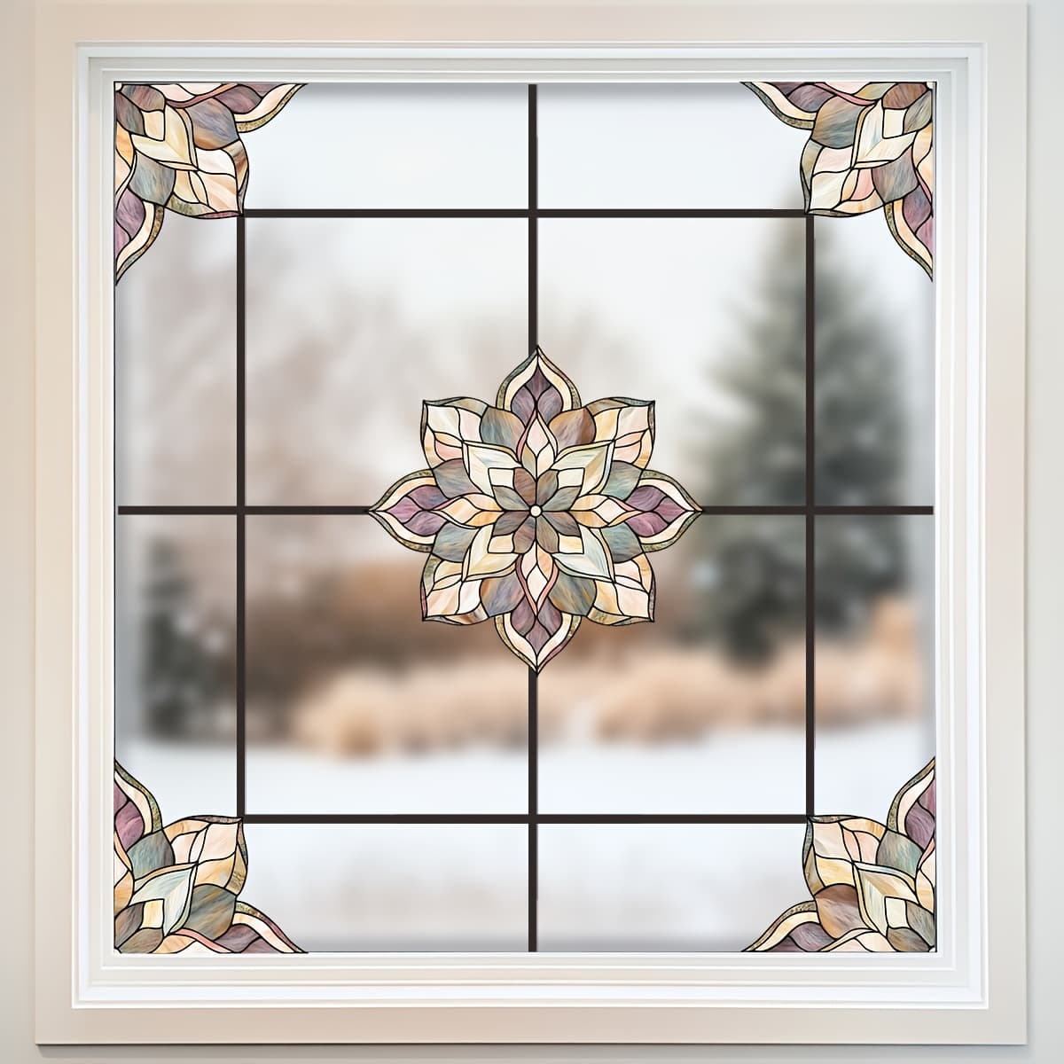 TEMU 1pc Vintage Stained Glass Decal- European Art Window Cling, Glue-free Self-adhesive Door& Window Decor For