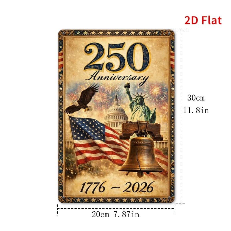 TEMU 2d Flat - 1pc 2d Flat 7.87x11.81inch Usa 250th Anniversary Wall Metal Sign | Vintage Wall Decor For Celebration, Decoration, 1776-2026, Room Decor