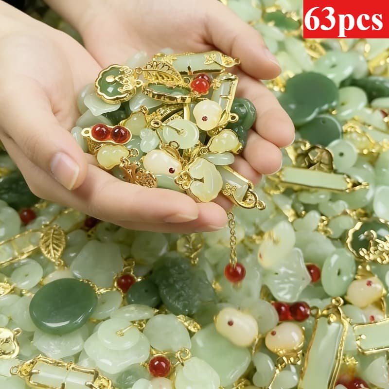 TEMU 63pcs Of Chinese-style -drop Pendants, With Emerald Green Bag-shaped - Alloy, Diy Handmade Necklace Accessories, Fashionable Twisting Design, Making | Traditional Chinese Design | Alloy Pendant