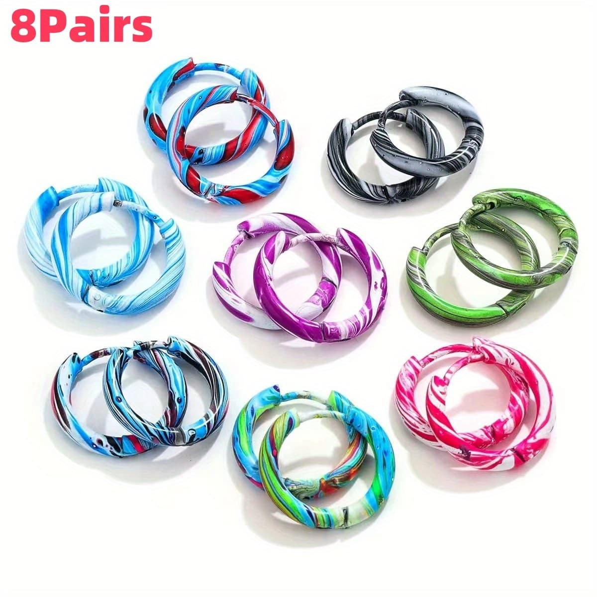 TEMU 8pairs Multi-colored Stainless Steel Earring Set, Enamel Colored Ear Earring, Classic Accessory, Suitable For Vacation/ Beach Party, Charm Jewelry Gifts For Women