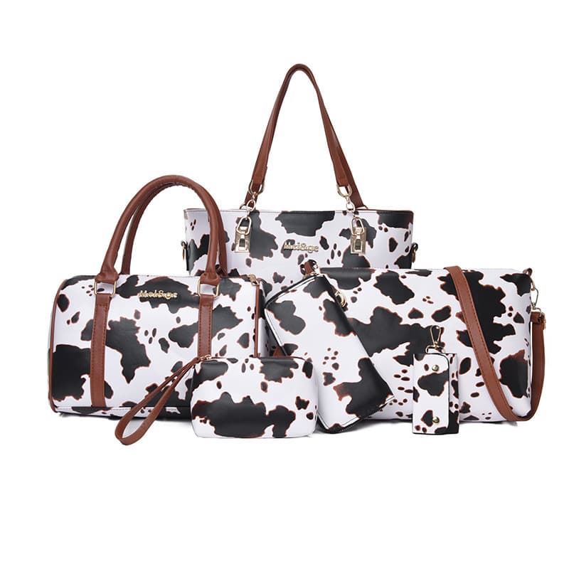 TEMU 6pcs Set Cow Pattern Tote Bag Set, A Cost- Women's Shoulder Bag, Crossbody Bag, And Wrinkle Resistant Handbag, Suitable As A Gift
