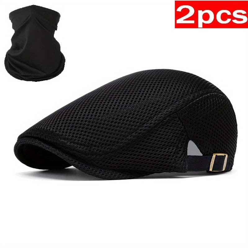 TEMU 2pcs Men's Outdoors Mesh Breathable Summer Newsboy Adjustable Beret Ivy Irish Hunting
