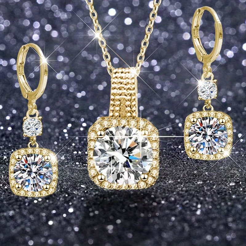 TEMU 3pcs Square Simple Personality Elegant Earrings Necklace Party Commemorative Jewelry Versatile Exquisite Christmas Birthday Gift