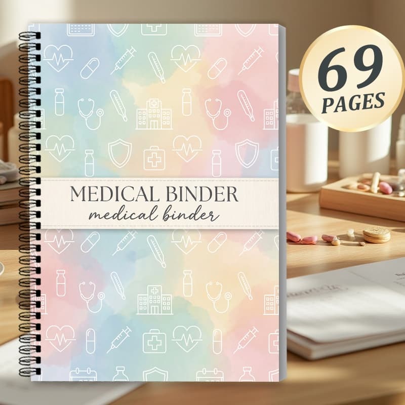 TEMU A 69-page Personal Medical Binder Notebook With A Colored Gradient Background And Medical Icons, Featuring A Spiral Coil Design, Suitable For Such Appointment Logs.