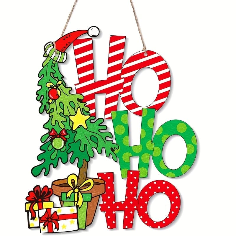 TEMU 2d Flat, 2d Flat 1pc Christmas Door Hanging Decoration - ! Red And Sign With Gift, Artificial Wooden Door Hanging Ornament, Suitable For Indoor/outdoor