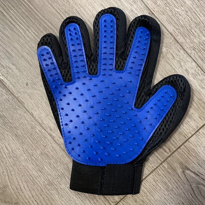 TEMU 1pc Pet Grooming Glove- Brush For Dogs And Cats, Easy To Clean, Five-finger Design, Suitable For Long And Short Hair, Blue Silicone, Dog Grooming