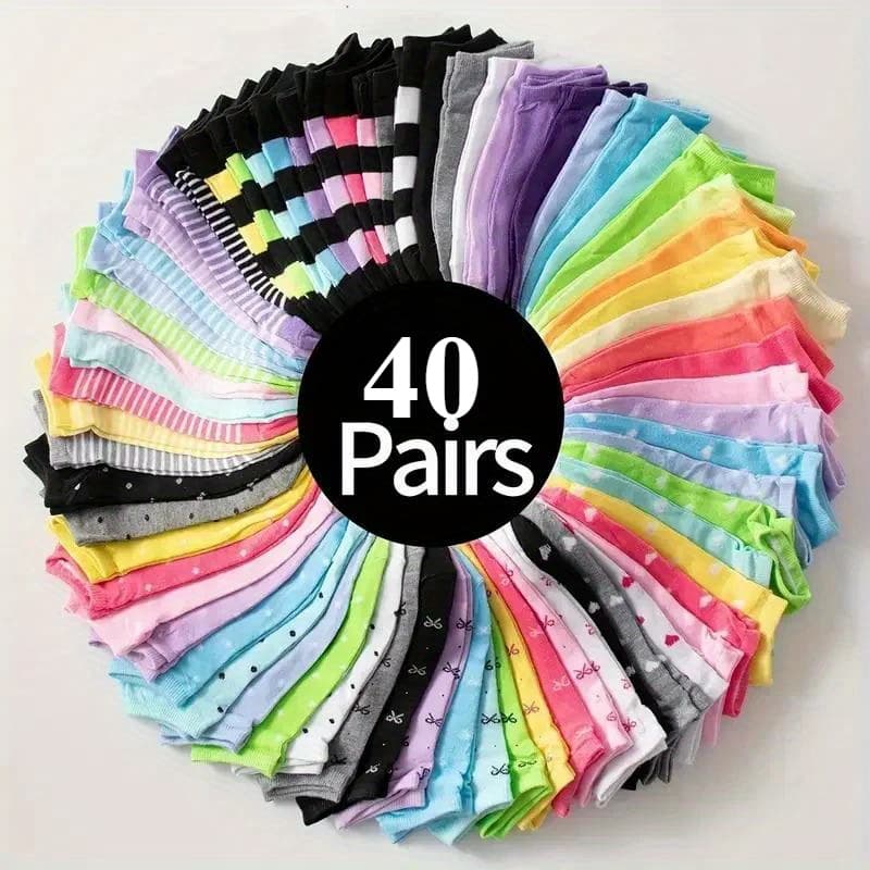 TEMU 40/80/120 Pairs Heart Print Socks, Random Mixed Color Valentine's Day Candy Colored Ankle Socks, Women's Stockings & Hosiery