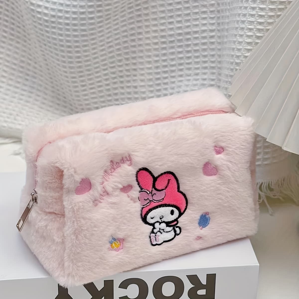 TEMU (authorized) Pencil Case, Japanese Cartoon Embroidery Stationery Bag, Cute Pompompurin Kuromi Large Capacity Plush Pencil Case Makeup Bag