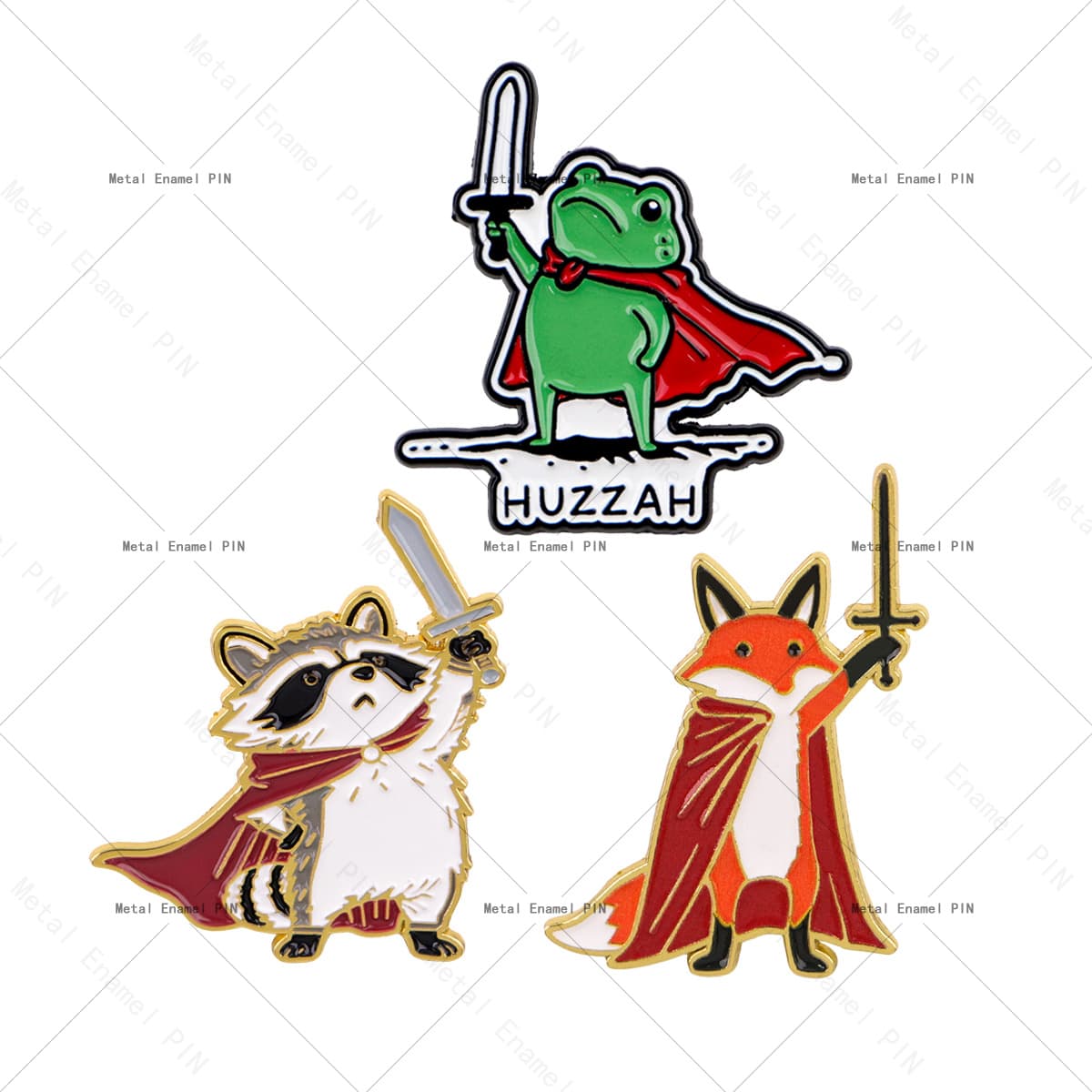 TEMU 3pcs/set Cute Animal Holding Sword Lapel Enamel Pins And Brooches Badge Pins For Backpacks Bags Backpack Cool Decoration Friend For Gifts