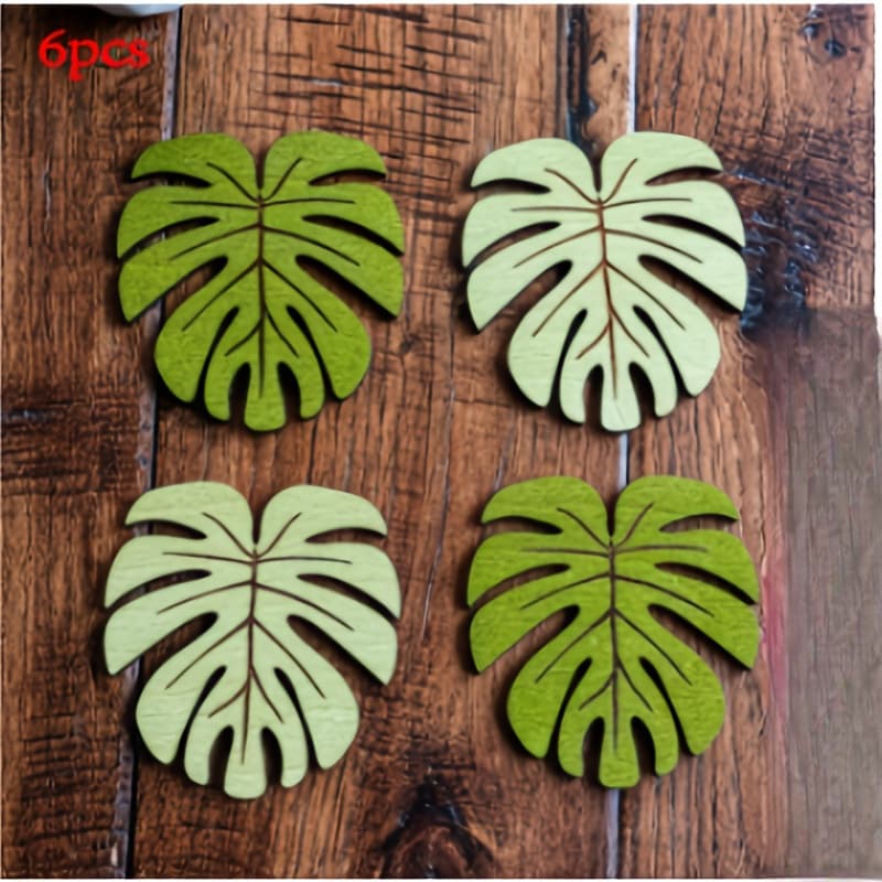 TEMU 2d Plane, 6pcs Monstera Wooden Coaster Set, Heat Insulation Coaster, Anti-scalding Table Mat, Plate Coaster, Beverage Coaster, Anti-slip Table Mat, For Christmas, Perfect Gift For Thanksgiving