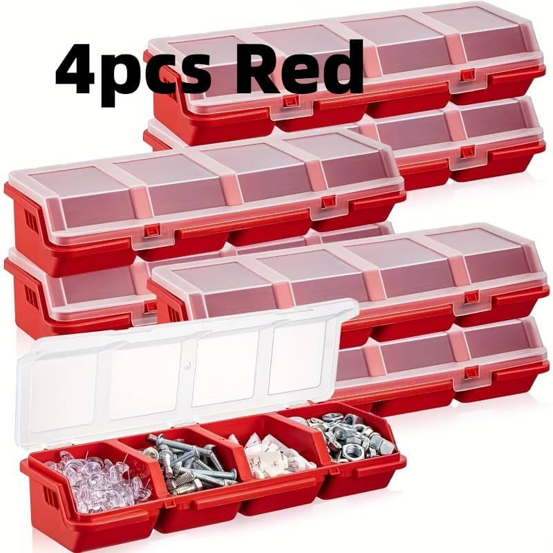 TEMU 4pcs Screw Organizer Box With Lids 4 Compartments Tool Bin Divider Compartment Containers Sorting Screw Toolbox Case For Garage Craft Tool Hardware Workbench Organizing Storage
