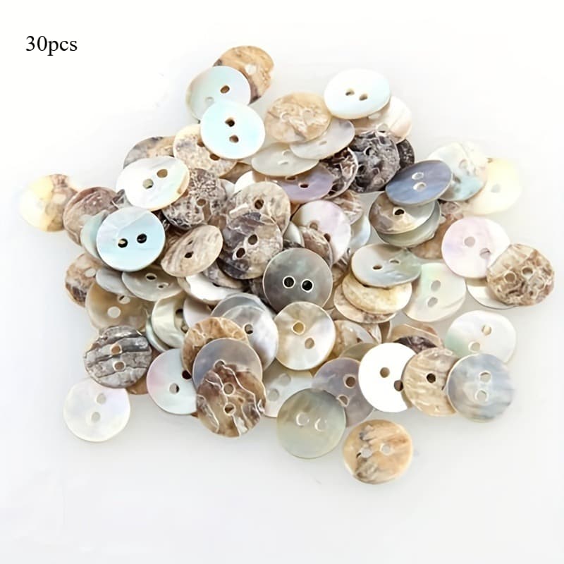 TEMU Exquisite Multi-colored Shell Buttons, Two-hole Design - Hand Sewing Embellishments For Fashion, Bohemian Crafts And Nautical Projects