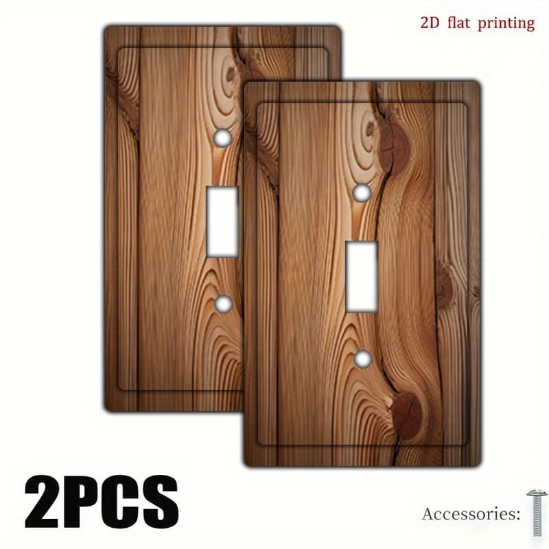 TEMU [2d Flat] 2pcs Wood Grain Design Decorative Switch Plate Covers, Wall Plates For Outlets/ Switches, No Wiring Needed, Fits Bathroom, Kitchen, Bedroom, Office, Switch Plate Cover Decor, Decor,