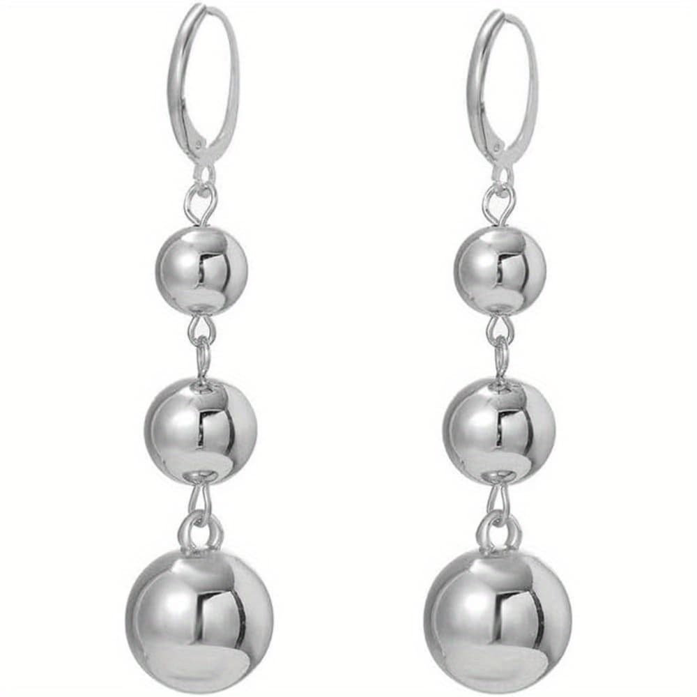 TEMU S925 Silver 3 Silver Ball Earrings Earrings For Women, Retro French High-end Long Design, New