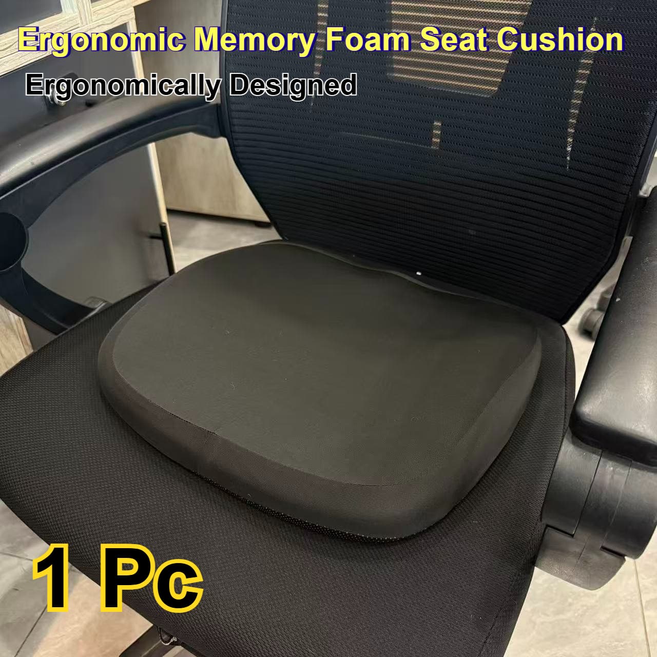 TEMU 1pc Memory Foam Lumbar Support Cushion, Ergonomic Adjustable Support, Comfortable For Sitting Long Hours, For Office Chairs Car Chairs, Portable Back Cushion