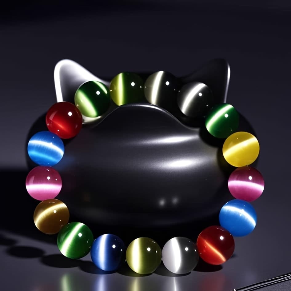 TEMU 10mm Random Mixed Eye Bead Bracelet- Vibrant , Exquisite And Smooth Lines, . Mysterious Charm, Enhance Your In Any Setting, A Unique Journey For Teenagers, For Teenager