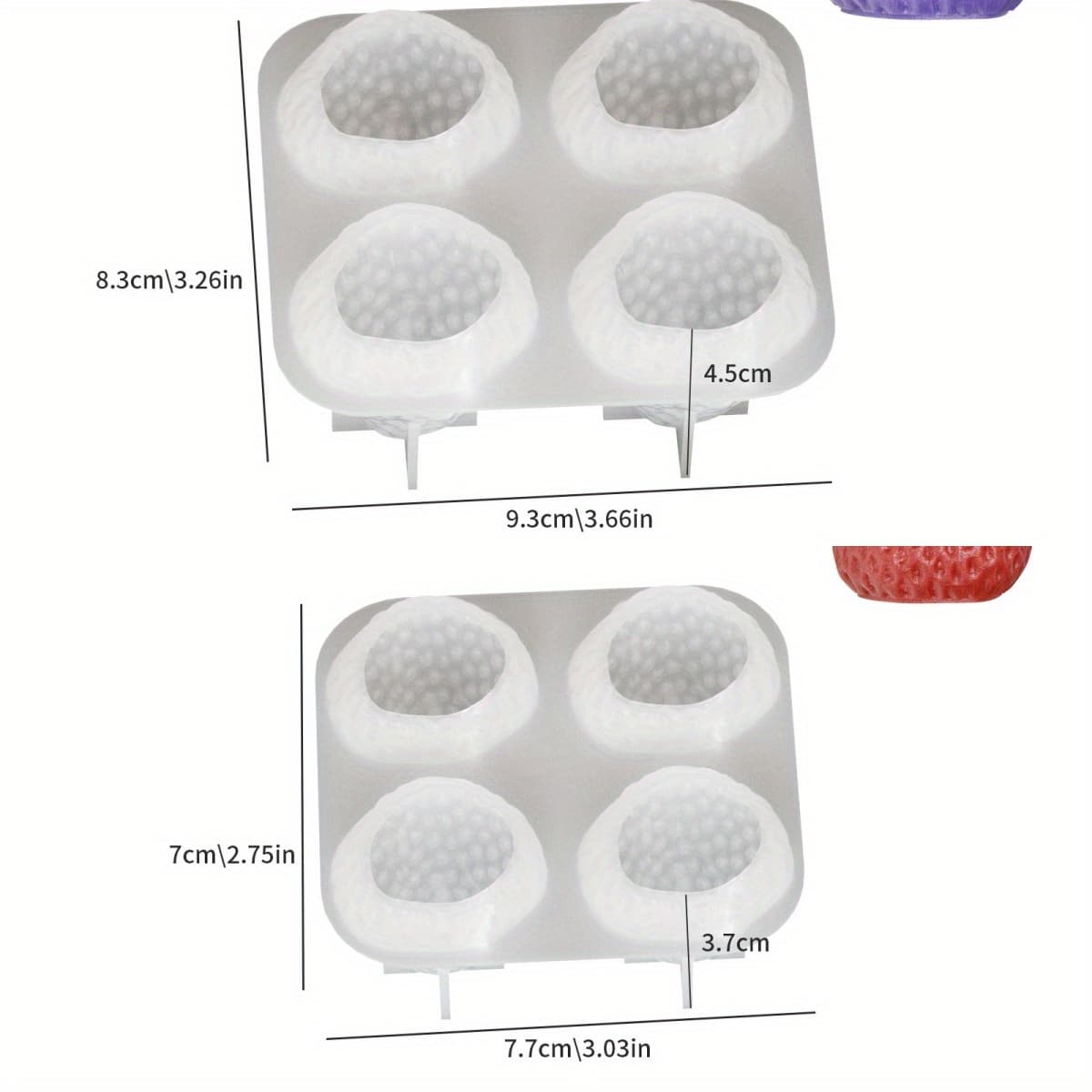 TEMU Set Of 2 Silicone Molds For 3d Strawberry-scented Candles Featuring A 4-chamber Realistic , Ideal For Crafting With Resin, Soap Making, Gypsum, And Cubes. This Advanced, Flexible